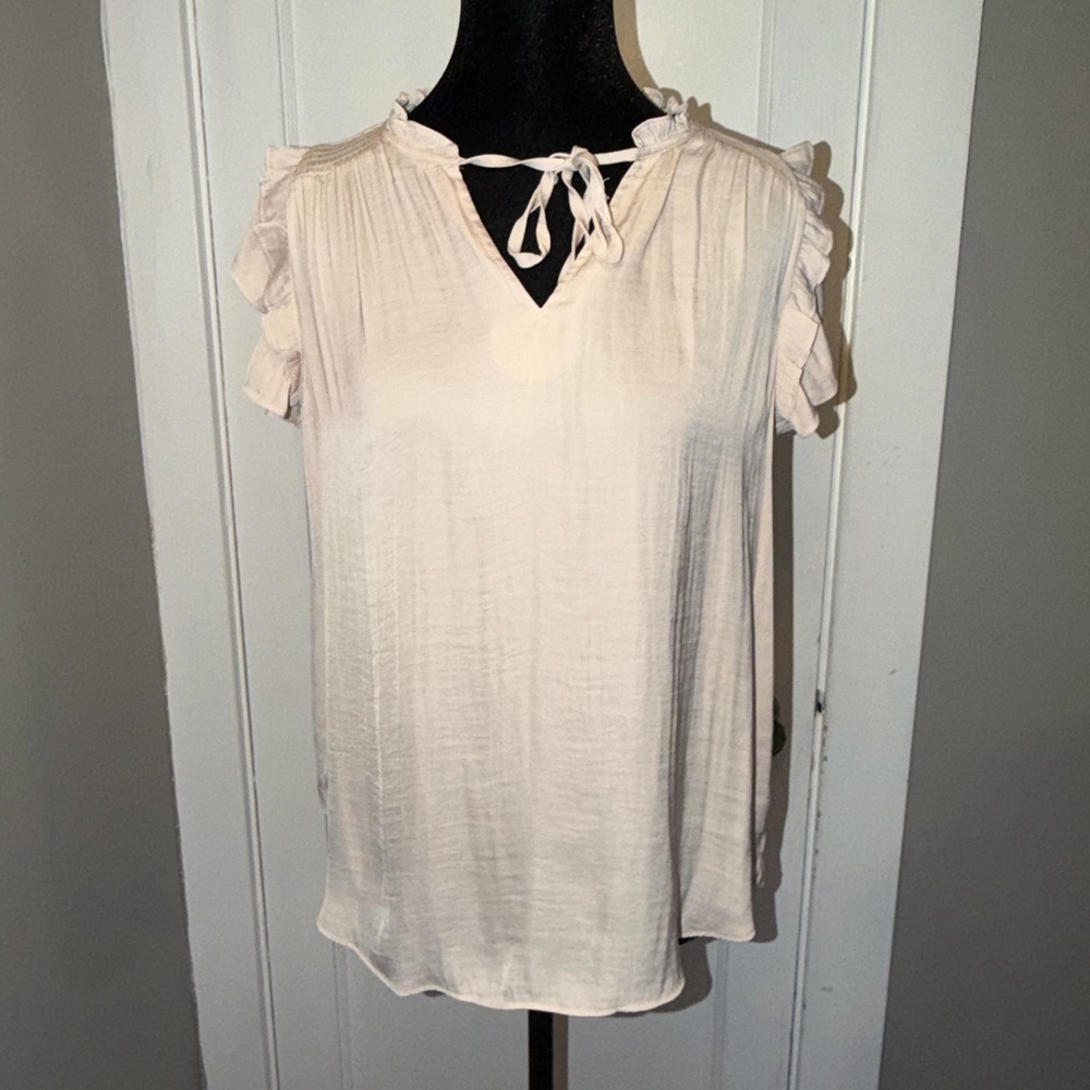 Rachel Zoe Soft Blush Pink/ Cream Ruffle Sleeve Blouse
